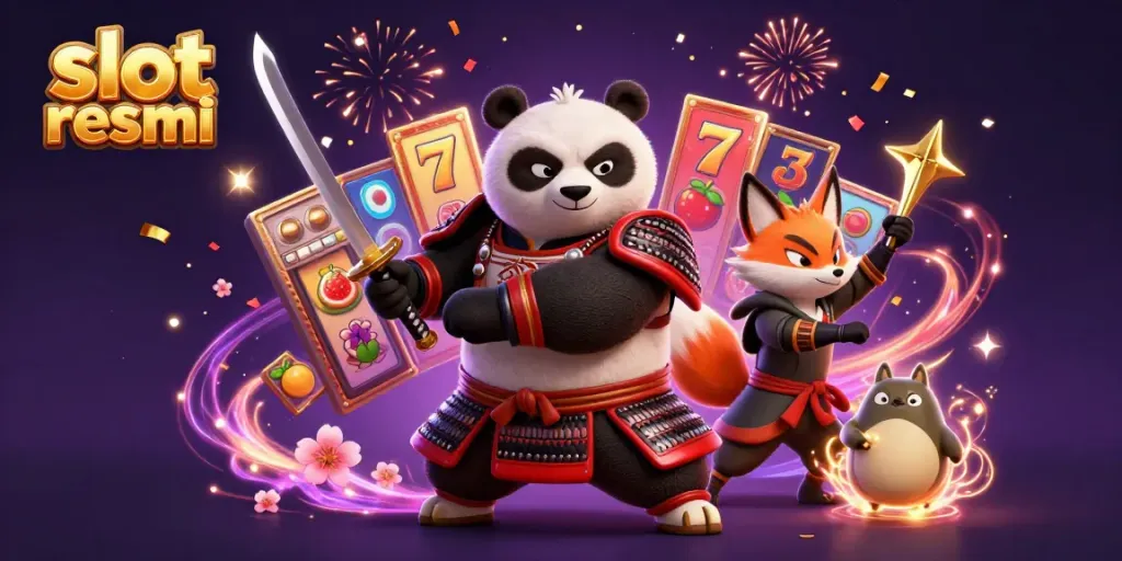 Engage in thrilling gameplay at slot resmi with lively characters and vibrant slot machine elements.